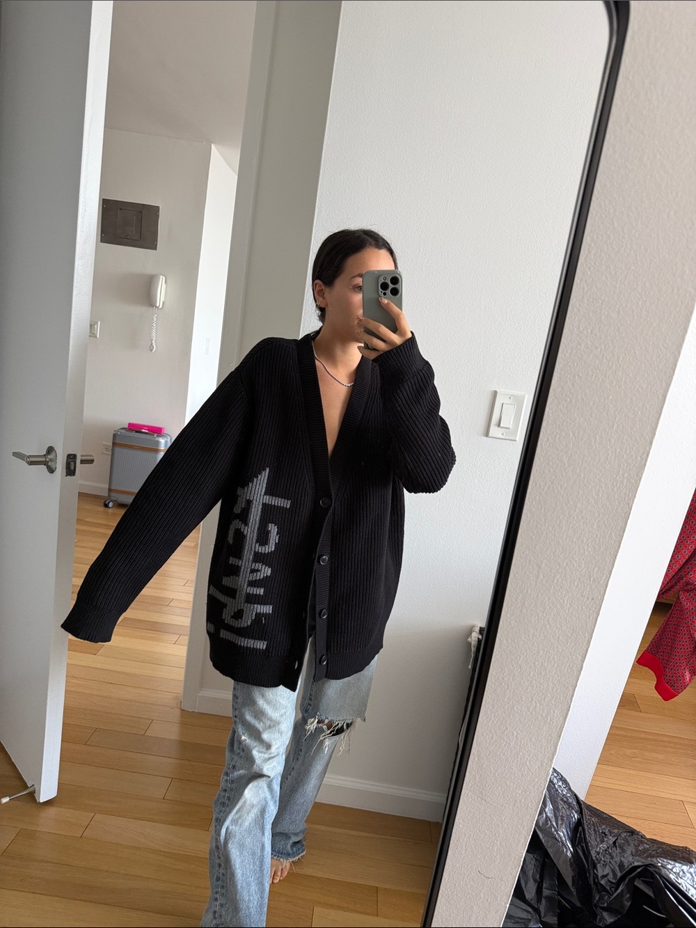 Ksubi Men’s Black Oversized Knit Cardigan Sweater with Side Graphic